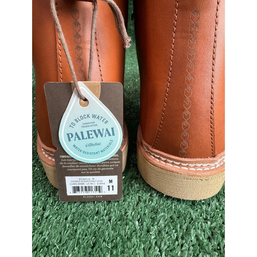 OluKai Kilakila Mens 11 Coconut Husk Brown Leather Waterproof Boots SZ‎ 11